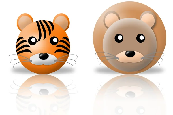 Tiger and lion animals icons — Stock Photo, Image