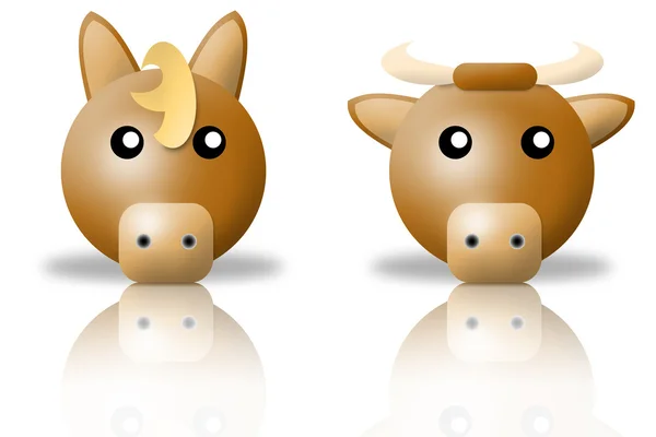 Paard en bull dieren pictogrammen — Stockfoto
