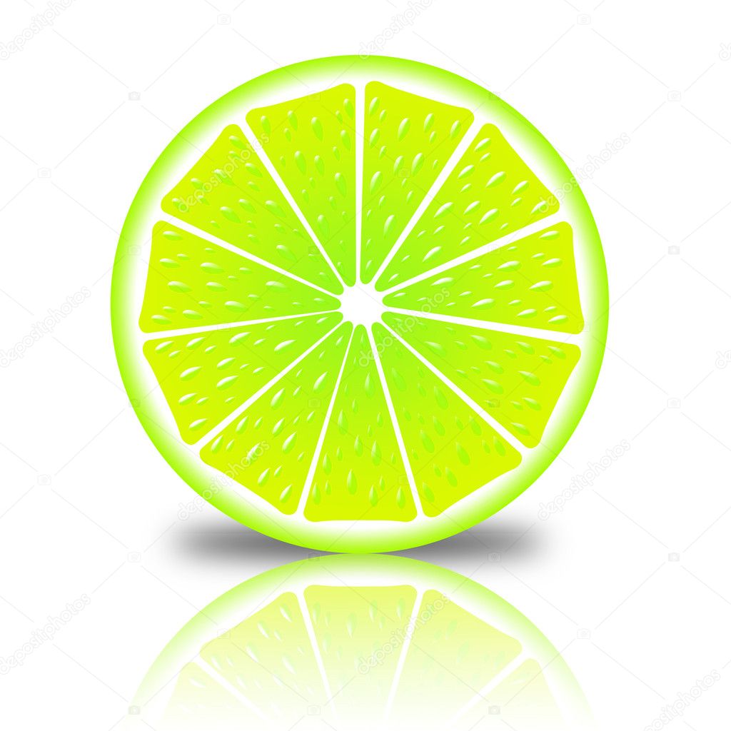 Slice of lemon on a white background with reflection