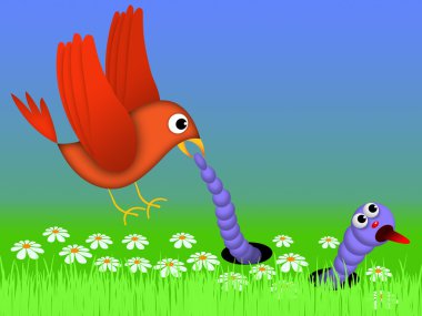 Bird and caterpillar clipart