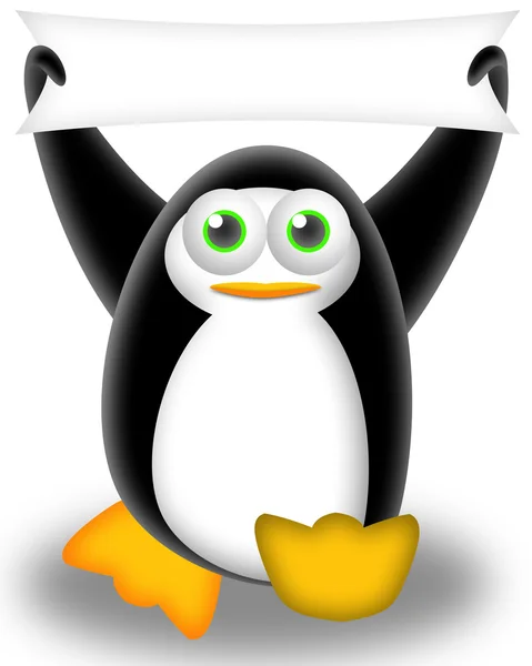 Pingvin med banner — Stockfoto