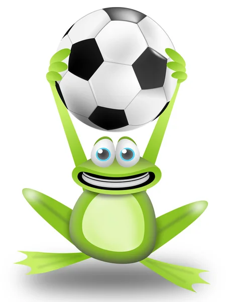 Граючи в футбол з жабою — стокове фото
