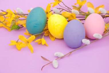 Closeup image of hand painted Easter eggs clipart