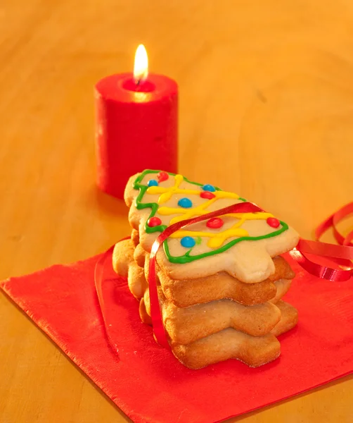 Stack of tree shaped homemade Christmas cookies — Stock Photo, Image