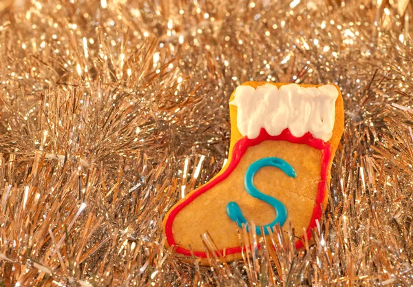 カラフルなクッキーの形をしたクリスマスのストッキング — ストック写真