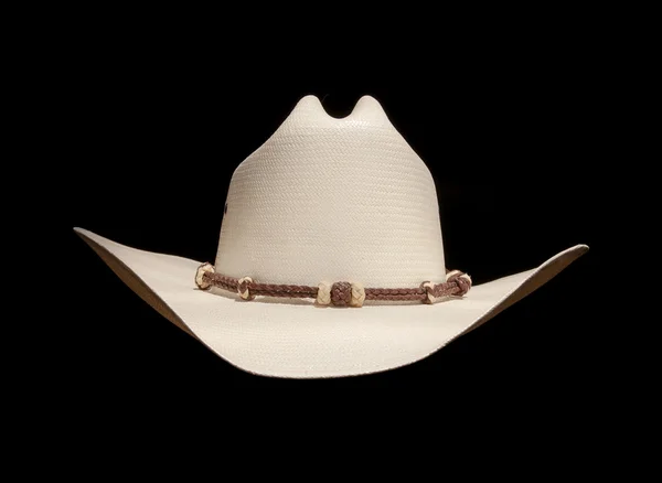 Bílý kovbojský klobouk na černém pozadí — Stock fotografie