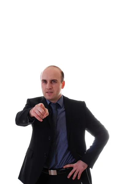 Young businessman points his finger — Stock Photo, Image
