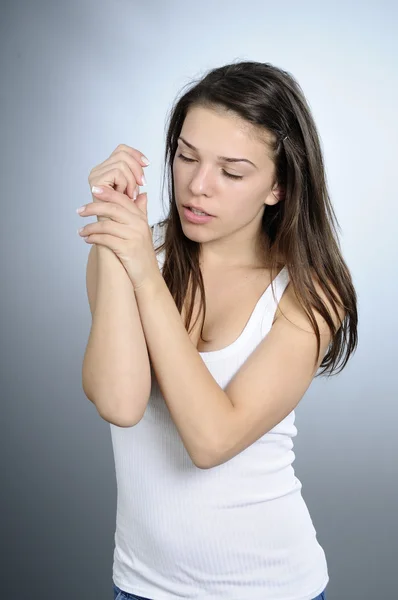Woman treating hands — Stock Photo, Image