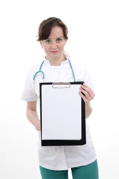 Assistant showing white paper Stock Image