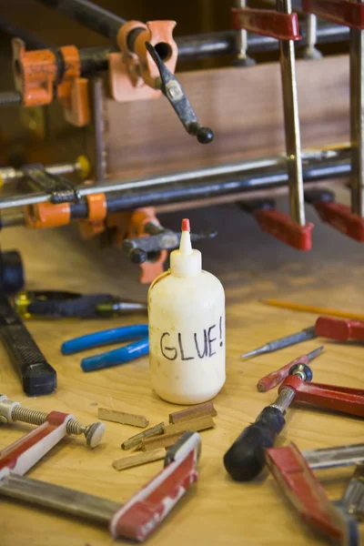 stock image Wood workers workbench.