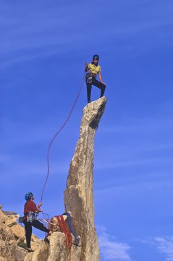 Team of climbers reaching the summit. clipart