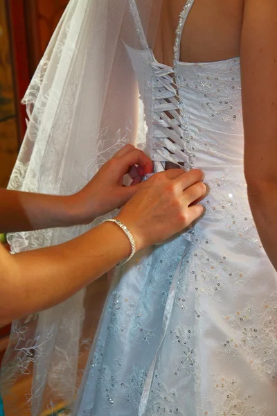 Trying on of wedding-dress — Stock Photo, Image