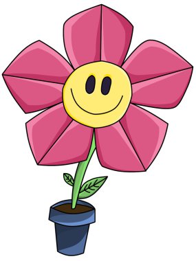 Pink cartoon flower smile clipart