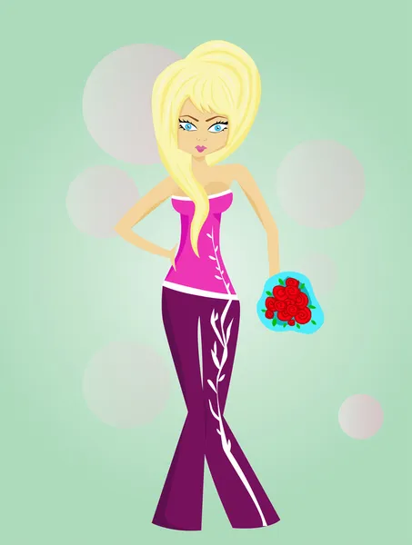 Blonde fille avec des fleurs — Image vectorielle