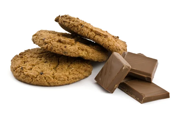 stock image Three oat cookies and chocolate