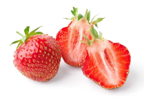 Whole strawberry and strawberry cut in half — Stock Photo, Image