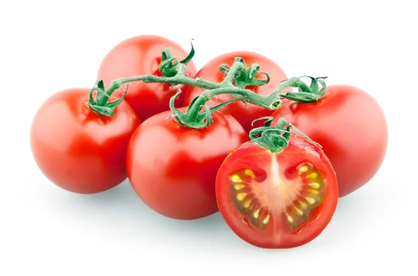 Branch of cherry tomatoes and sliced cherry — Stock Photo, Image