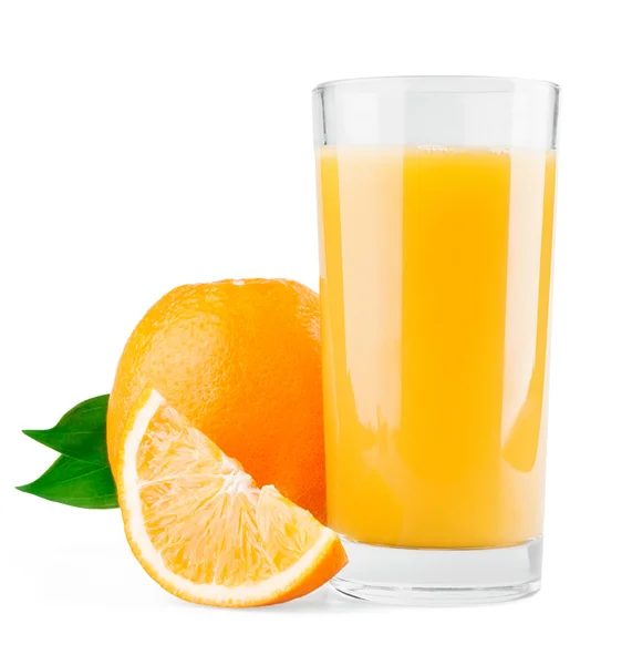 Portakal ve yarım yaprak ve meyve suyu ile — Stok fotoğraf