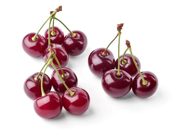 Three groups of juicy cherries view from top — Stock Photo, Image