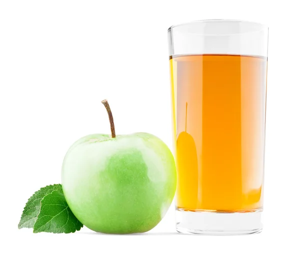 Apple med blad och juice — Stockfoto