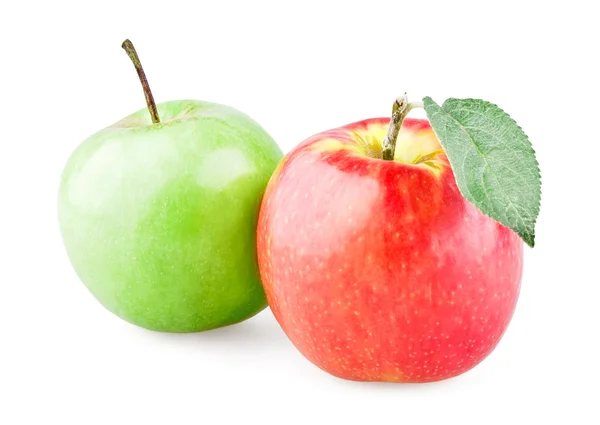 Verde y leer manzana con hoja —  Fotos de Stock