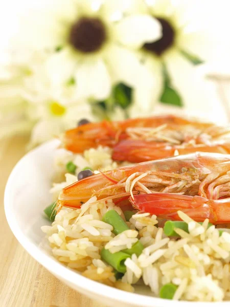 Smažená rýže s krevetami — Stock fotografie
