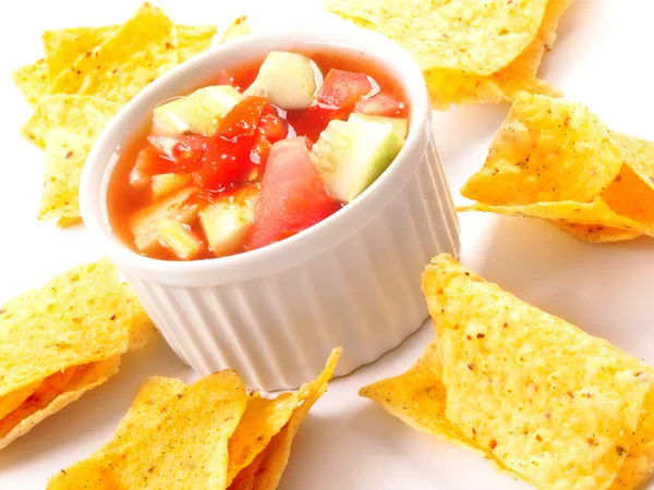 stock image Nachos with salsa dip