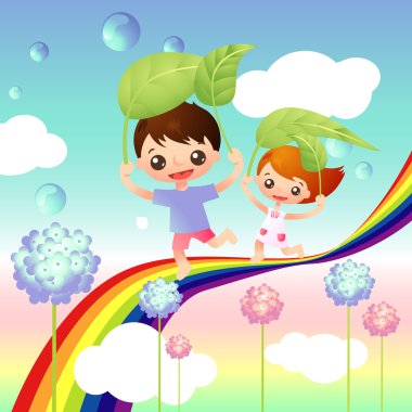 Story book cover with two happy kids clipart