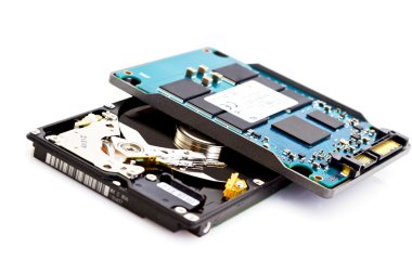 Comparison of an open 2,5 drive and SSD clipart