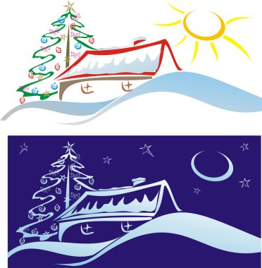 Small house on the hill - christmas scenery clipart