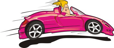 Crazy driver in pink convertible clipart