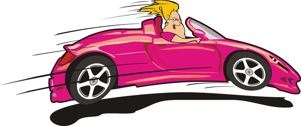 Gek stuurprogramma in roze cabriolet — Stockvector