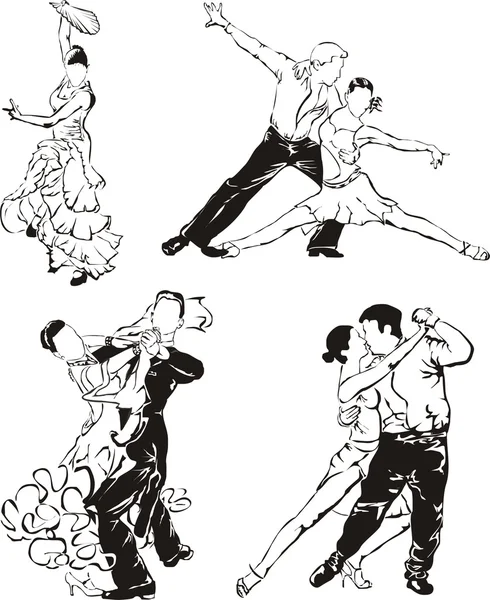 Αίθουσα χορού που χορεύει σιλουέτες — Διανυσματικό Αρχείο