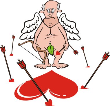 Old cupid and heart clipart