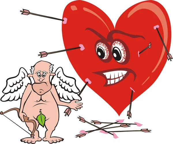 Old cupid and angry heart — Stock Vector