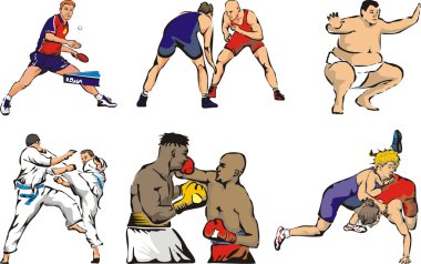 Combat sports & tabble tennis figures clipart