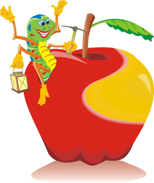 Olgun elma - şanslı solucan — Stok Vektör