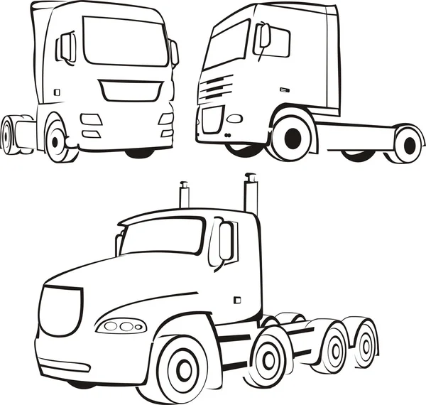 Lastbil, spår, tir - silhuetter — Stock vektor