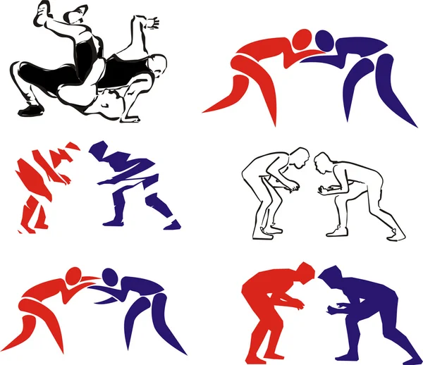 Wrestling silhouettes — Stock Vector