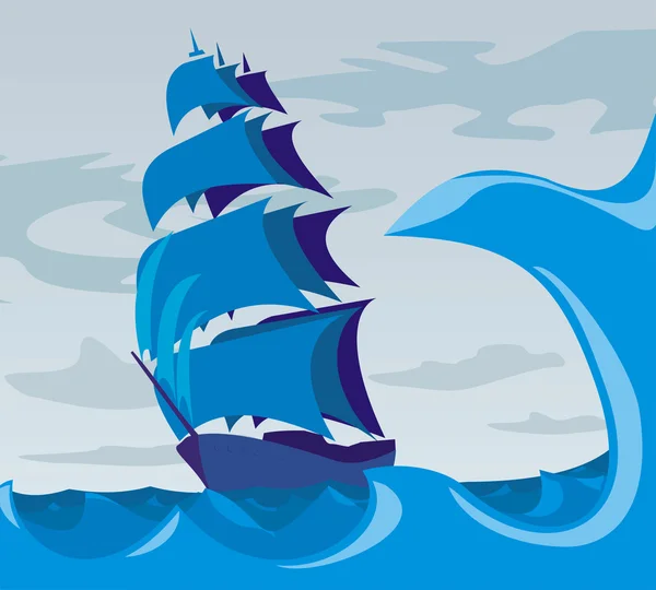 Navire bleu — Image vectorielle