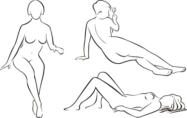 Mujeres desnudas siluetas — Vector de stock