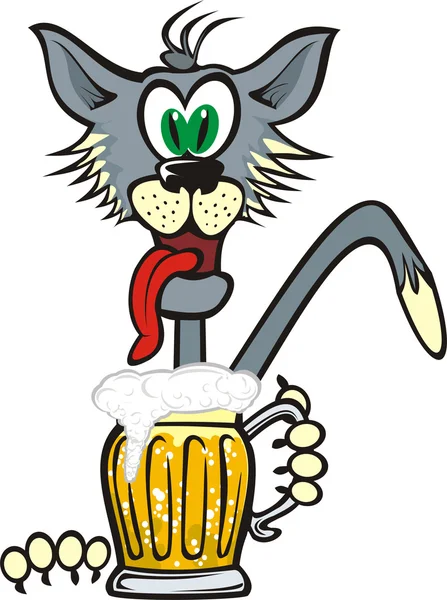 Susuz kedi ve bir kupa bira köpük ile — Stok Vektör