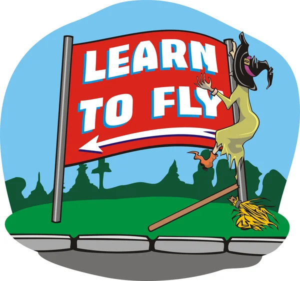 Häxan olycka - lära sig flyga — Stock vektor