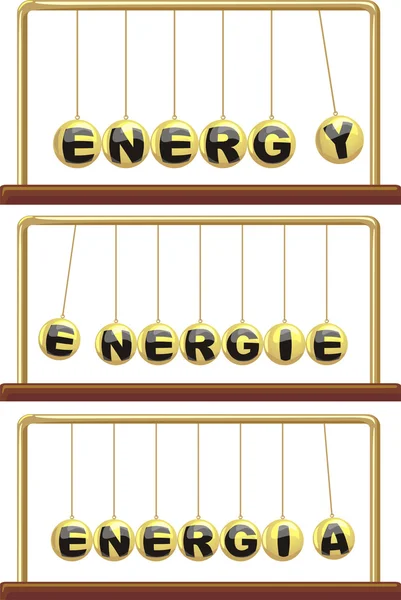 Energy in foreign languages - newton`s cradle — Stock Vector