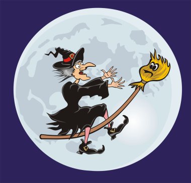 Witch and her broomstick - fairy tale clipart