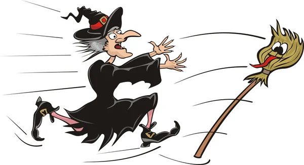追逐着扫帚的女巫 — 图库矢量图片