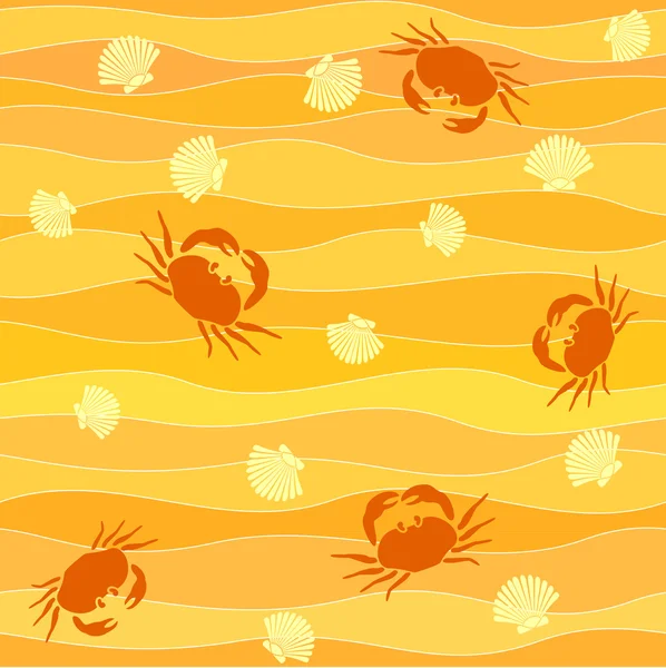 Cangrejos y conchas en la playa sin costuras — Archivo Imágenes Vectoriales
