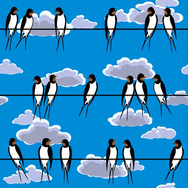 Swallows perched on a wire seamless — Stock Vector
