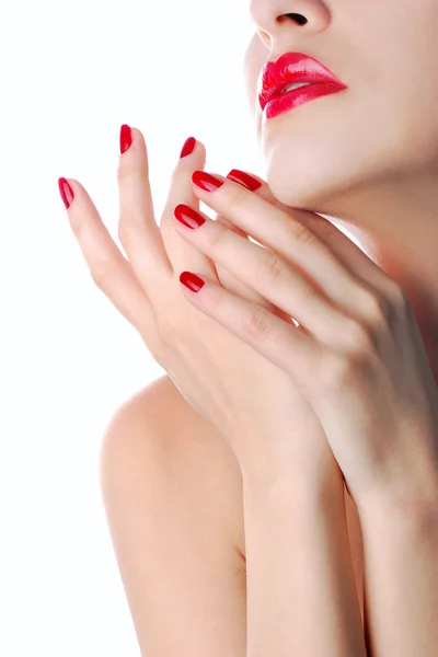 Red lips and manicure — Stockfoto