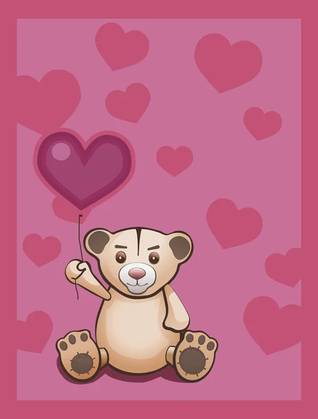 Teddybeer en rood hart ballon. Rechtenvrije Stockillustraties